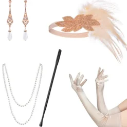 Jettbuying 1920-talet Flapper ostume Pannband Halsband Handske Armband Gatsby M Onesize><noscript><img width=