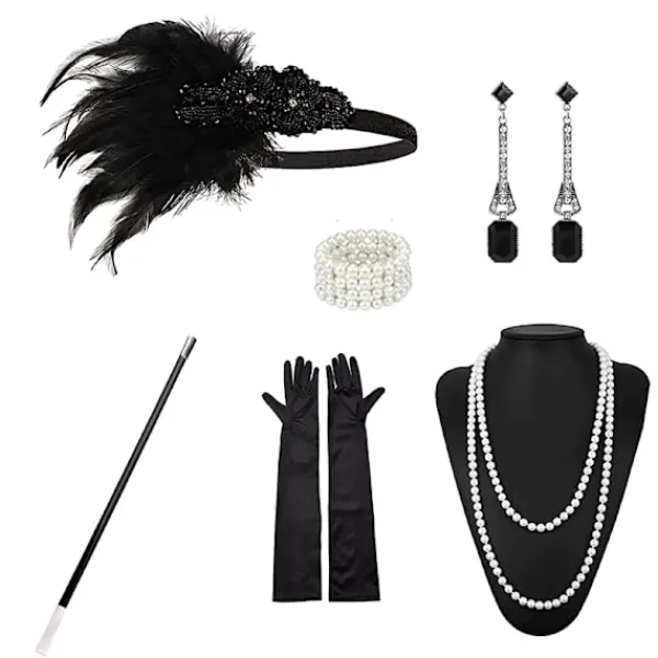 Jettbuying 1920-talet Flapper ostume Pannband Halsband Handske Armband Gatsby M Onesize> Tillbehör