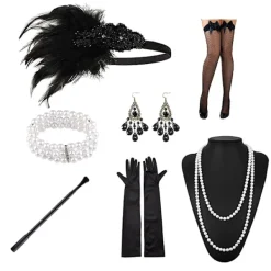 Jettbuying 1920-talet Flapper ostume Pannband Halsband Handske Armband Gatsby M Onesize><noscript><img width=