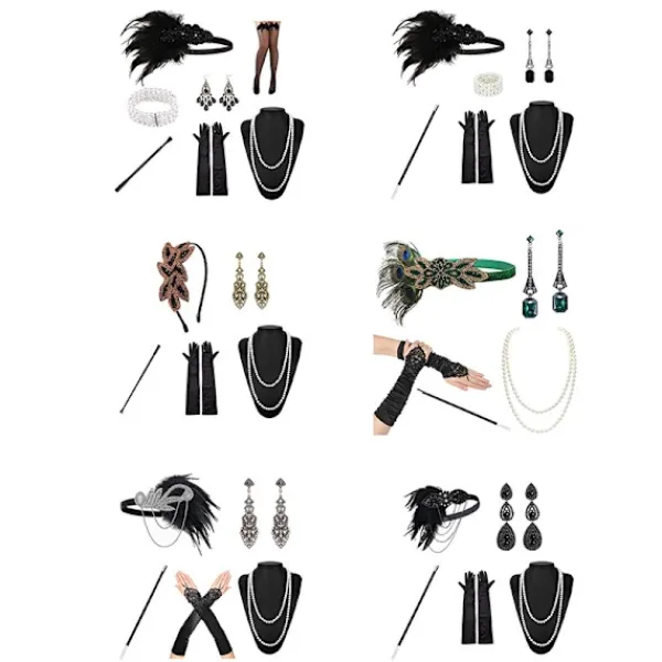 Jettbuying 1920-talet Flapper Costume Pannand Halsand Handske Armand Gatsy M Onesize> Tillbehör