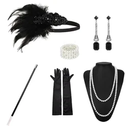 Jettbuying 1920-talet Flapper Costume Pannand Halsand Handske Armand Gatsy M Onesize><noscript><img width=