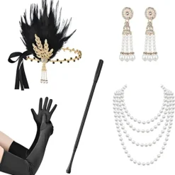 Jettbuying 1920-talt Flappr Costum Pannband Halsband Handsk Armband Gatsby M Onsiz><noscript><img width=