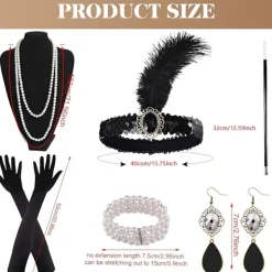 1920-talets accessoarer för kvinnor, Gatsby-accessoarer för kvinnor, set med 20-talstema, pannband, långa svarta handskar, halsband, örhängen, cosplay | Fyndiq><noscript><img width=