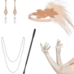 1920-talets lapper-kostym Pannband Halsband Handskar Armband Gatsby M Onesize Onesize><noscript><img width=