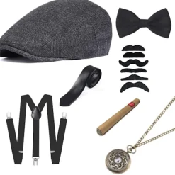 1920-talets Herr Gatsby Gangster Tillbehör Set Panamahatt Hängslen Fluga> Tillbehör
