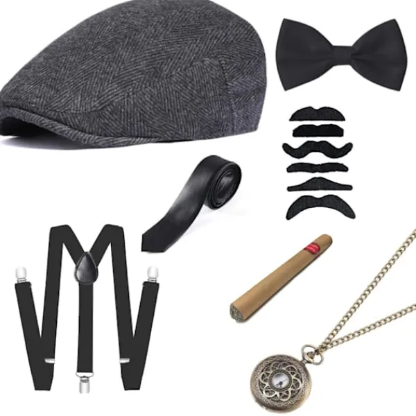 1920-talets Herr Gatsby Gangster Tillbehör Set Panamahatt Hängslen Fluga> Tillbehör