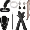 1920-tals accessoarer för kvinnor, Gatsby-accessoarer för kvinnor, set med 20-talstema, pannband, långa svarta handskar, halsband, örhängen, cosplay | Fyndiq> Tillbehör