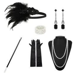 AIZHENCHEN 1920-tals lapper Kostym Pannband Halsband Handskar Armband Gatsby M Onesize One size> Dräkter