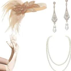 1920-tals Flapper Tillbehör Gatsby Kostym Tillbehör Set 20-tals Flapper Pannband Pärlhalsband Handskar Plasthållare> Tillbehör