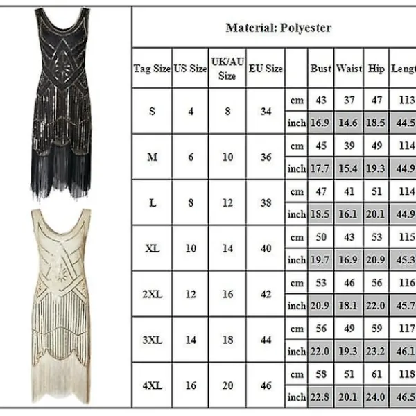KOOLMEI 1920-tals flapperklänning för kvinnor Långfransade Great Gatsby-kostymklänning 20-talspalljetter Pärlfärgade vintage 4XL Black> Dräkter