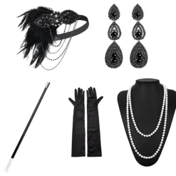 1920-tals Flapper-kostym Pannband Halsband Handske Armband Gatsby M D Onesize> Tillbehör