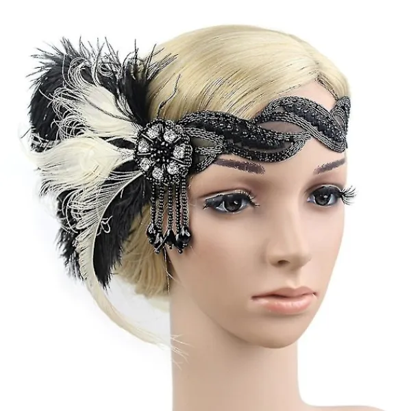 1920-tals huvudbonad fjäder flapper pannband huvudbonad vintage> Huvudbonader