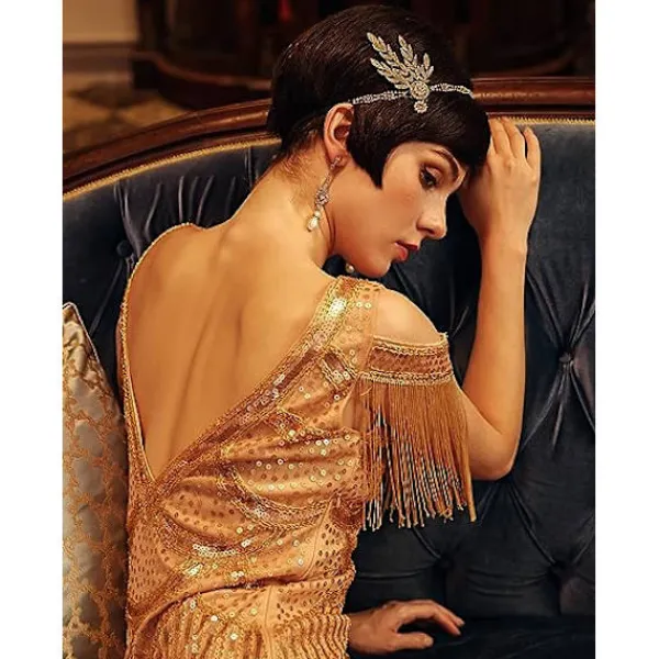 1920-tals kostymtillbehör Maskeradpannband Kristall Flapperpannband Gatsby 1920-tals konstpannband Inspirerad lövkrona Pärla> Huvudbonader