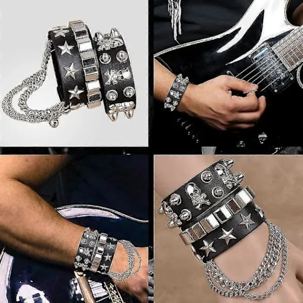 FMYSJ 1980-tals Metal Rocker Rockstar Rock N Roll Kostym 70-tal 80-tal Festtillbehör Set Hårband Tatuering Manschetter Handskar Punk Armband (FMY) | Fyndiq> Tillbehör
