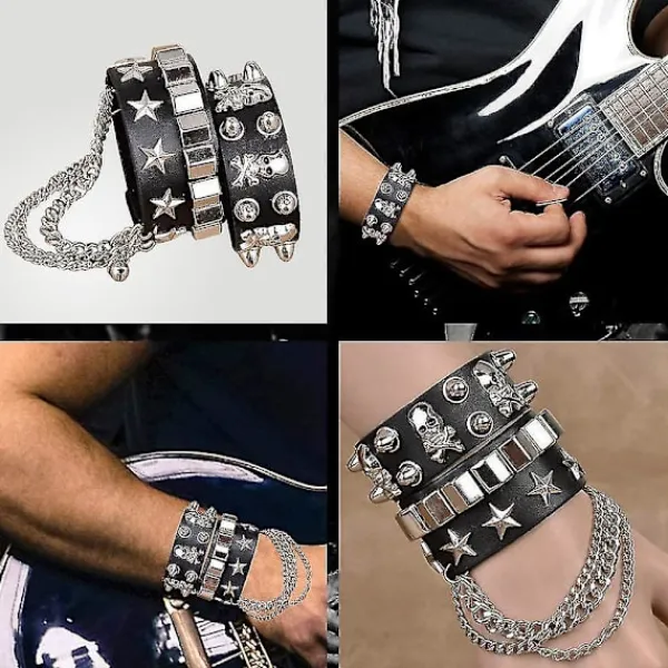 1980-tals Metal Rocker Rockstar Rock N Roll Kostym 70-tal 80-tal Festtillbehör Set Hårband Tatuering Manschetter Handskar Punk Armband (6 stycken)> Tillbehör