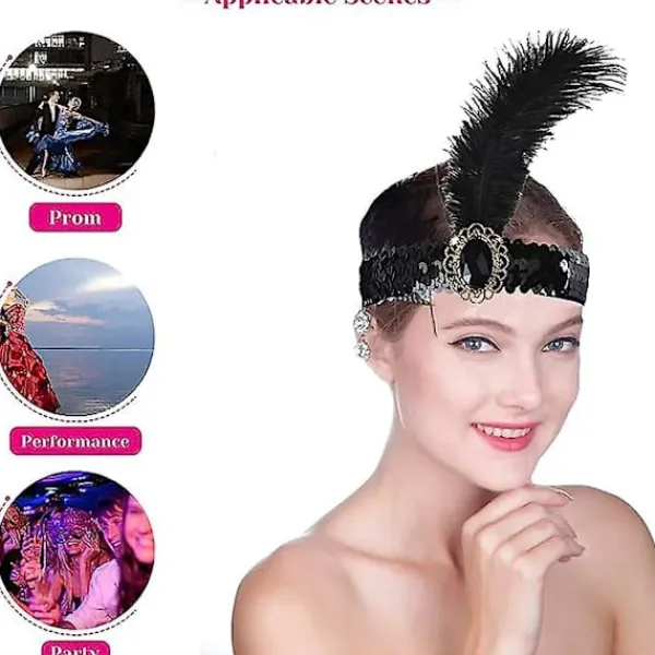 1920-talsaccessoarer för kvinnor, Gatsby-accessoarer kvinnoset Mode Vrålande 20-tals temaset, 7 st Pannband Långa Svarta Handskar Halsband Örhängen för Kvinnor | Fyndiq> Tillbehör