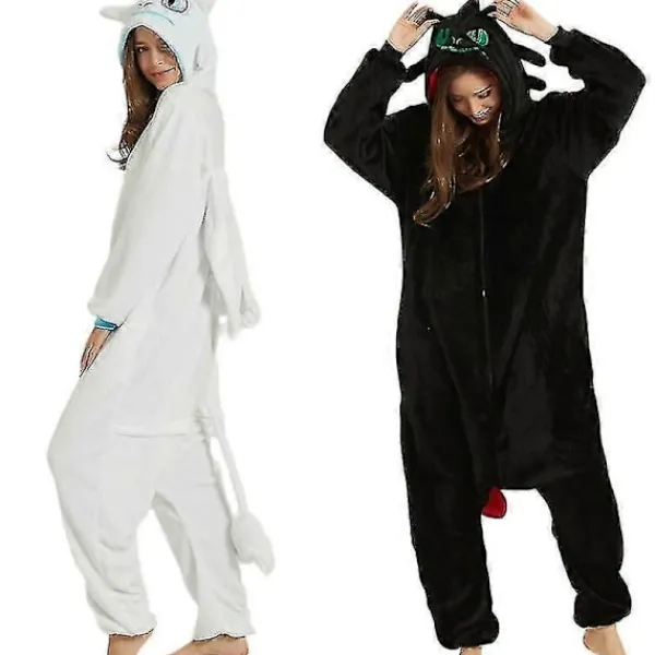 Tandlös Drake Vit Svart Onesie Vuxen Unisex Flanell Pyjamas Anime Cosplay Kostym Träna Din Nattdrake Sovkläder H 125 131*140cm> Dräkter