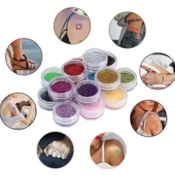 Temporär Glitter Tatuering Kit Kompatibelt med Barn, 24 Stora Glitterfärger Kroppsglitter Festival Party med 5 Penslar 2 Lim><noscript><img width=