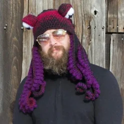 Tentakelhatt Handvävd bläckfiskhatt Jul Halloween Cosplay Purple><noscript><img width=