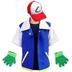 than Anime Trainer Dräkt Pojkar Ash Ketchum Vuxen Cosplay För tjejer Halloween Blue Jacket Cap och handskar Set - Perfet M> Dräkter