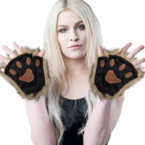 Therian Paws, Katt tass 1 Par Halvfinger Therian Paws Söta broderade päls tassar Dekorativa realistiska tasshandskar för barn vuxna cosplay scen, | Fyndiq> Tillbehör