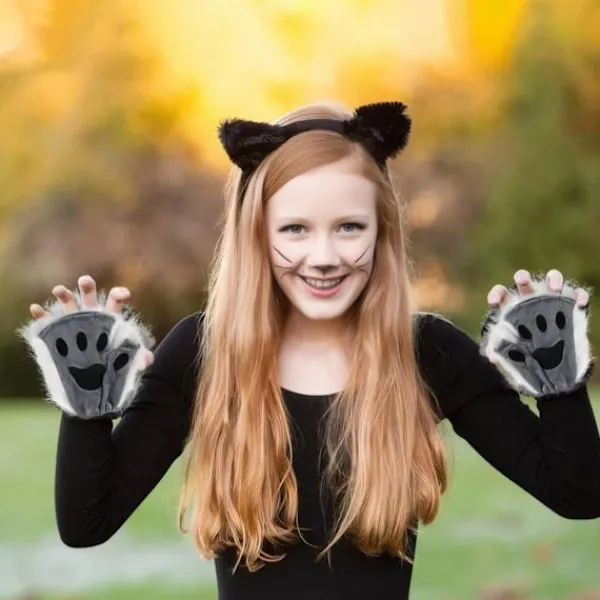 Therian Paws, Katt tass 1 par halvfinger Therian Paws Söta broderade päls tassar Dekorativa realistiska tass handskar för barn vuxna Cosplay scen, Svart | Fyndiq> Tillbehör