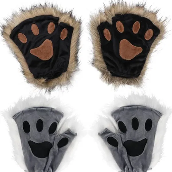 Therian Paws, Katt tass 1 par halvfinger Therian Paws Söta broderade päls tassar Dekorativa realistiska tass handskar för barn vuxna Cosplay scen, Svart | Fyndiq> Tillbehör