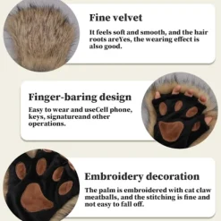 Therian Tassar, Kattass 1 Par Halvfinger Therian Tassar Söta Broderade Pälstassar Dekorativa Realistiska Asshandskar för Barn Vuxna Cosplay Scen, | Fyndiq> Tillbehör