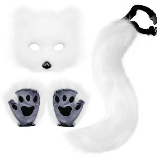 GIFT OF G Therian Tassar Pälsmask & Svans Set Flickaktig Kattmask Halloweenfestdräkt> Tillbehör