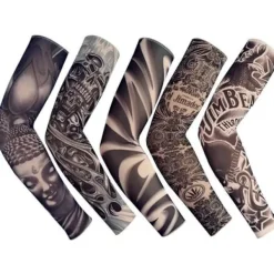 Tillfällig Falsk Slip On Tatuering Arm Ärm Cykling Basket Solskydd Ärmlett för Män och Kvinnor, 5-pack> Smink
