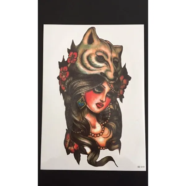 XiaoTeng Tillfällig Tatuering 21 x 15cm - Native american wolf girl> Smink