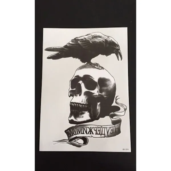 XiaoTeng Tillfällig Tatuering 21 x 15cm - Raven Skull> Smink