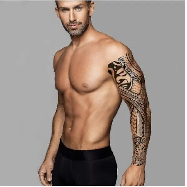 Tillfällig tatueringsärmöverföring - Full Arm Tribal Vattentät Fake Tat> Smink