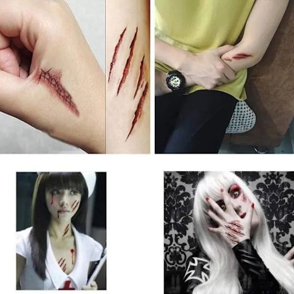 Tillfälliga Tatueringar (10 Ark) - Halloween Zombie Ärr Tatueringsdekaler med Falskt Sårblod Special E> Smink