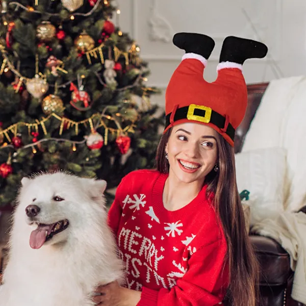 Tomtebyxor Santahatt Rolig Julfesthatt Bälte Randig Tomtebyxor Hatt Juldekorationer Kostymtillbehör (C)> Huvudbonader