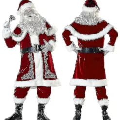 Tomtedräkt Vuxen Juldräkt Röd Deluxe Sammet Fancy 8 delar Gift_y -a 3XL_yux 3XL 3XL> Dräkter