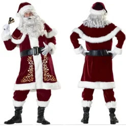 Tomtedräkt Vuxen Julkostym Röd Deluxe Sammet Fancy 8 delar Gåva-FX- 4XL> Dräkter