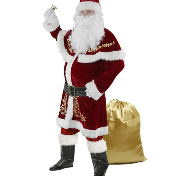 Tomtedräkt Vuxen Julkostym Röd Deluxe Sammet Fancy 8 delar Gåva-FX- 4XL> Dräkter