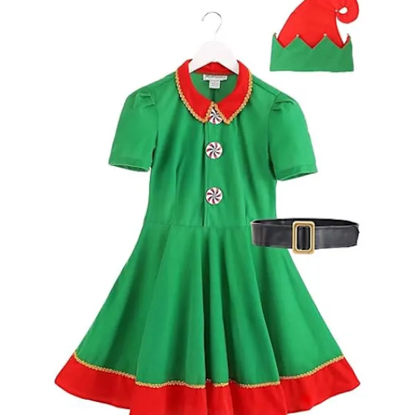 Tomtedräkter - Tomtedräkter för pojkar och flickor med klänning, hatt och julbälte flickmodell girl's> Dräkter