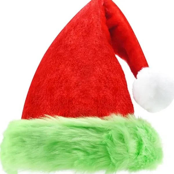 LBJ Tomtehatt Grinch Jultomtehatt Unisex Röd Grön Tjock Sammet Bekväm Plysch Tomtehatt Jul Klassisk Hatt Julhatt> Huvudbonader