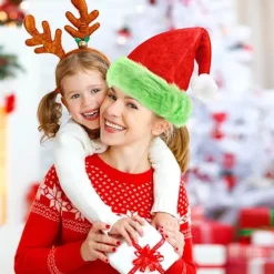 LBJ Tomtehatt Grinch Jultomtehatt Unisex Röd Grön Tjock Sammet Bekväm Plysch Tomtehatt Jul Klassisk Hatt Julhatt><noscript><img width=