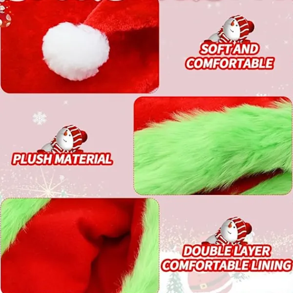 LBJ Tomtehatt Grinch Jultomtehatt Unisex Röd Grön Tjock Sammet Bekväm Plysch Tomtehatt Jul Klassisk Hatt Julhatt> Huvudbonader