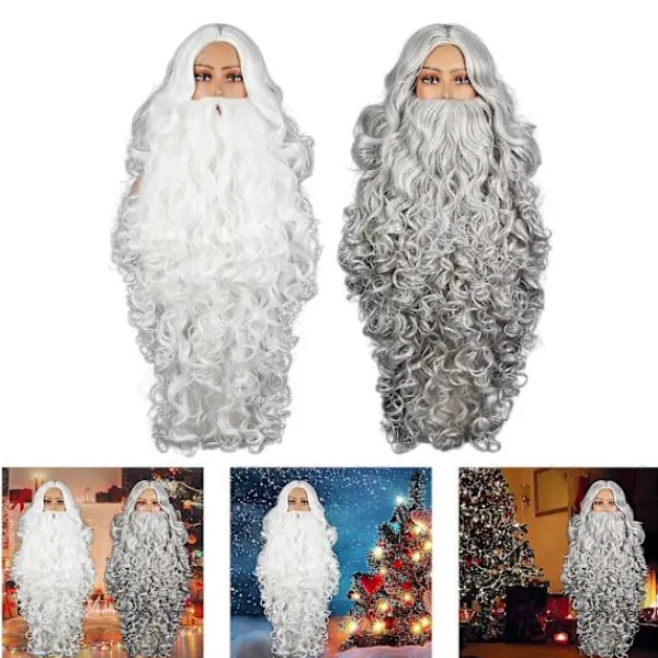 Tomteskägg och Peruk Set Deluxe Jultomte Hår med Skägg Falsk Mustasch Jul Tomte Cosplay Kostym Tillbehör Vit> Tillbehör