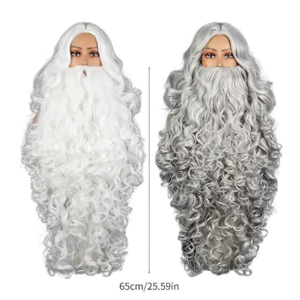 Tomteskägg och Peruk Set Deluxe Jultomte Hår med Skägg Falsk Mustasch Jul Tomte Cosplay Kostym Tillbehör Vit> Tillbehör