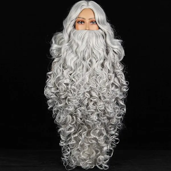Tomteskägg och Peruk Set Deluxe Jultomte Hår med Skägg Falsk Mustasch Jul Tomte Cosplay Kostym Tillbehör Vit> Tillbehör