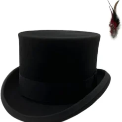 Topphatt i ull för män, foder i satin, svart, hög hatt för män, juldräkt><noscript><img width=