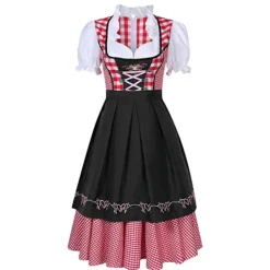 Traditionell bayersk Oktoberfestdräkt, damrutig dirndlklänning, förklädesklänning, tysk ölflicka, piga, cosplay-festklänning S{sl} S> Dräkter