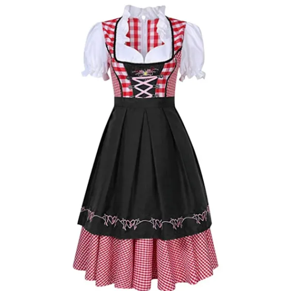Traditionell bayersk Oktoberfest-kostym, damrutig dirndlklänning, förklädesklänning, tysk öl-flicka, piga, cosplay-festklänning M{sl} M> Dräkter