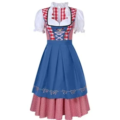 Traditionell bayersk Oktoberfest-kostym, damrutig dirndlklänning, förklädesklänning, tysk öl-flicka, piga, cosplay-festklänning M{sl} M><noscript><img width=