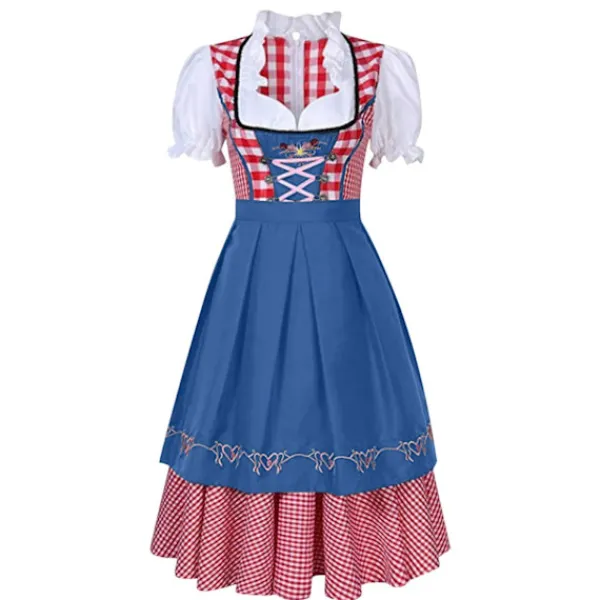 Traditionell bayersk Oktoberfest-kostym, damrutig dirndlklänning, förklädesklänning, tysk öl-flicka, piga, cosplay-festklänning M{sl} M> Dräkter